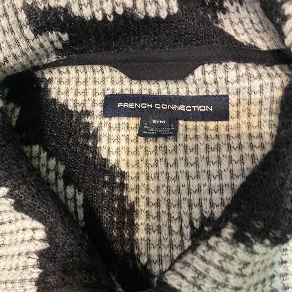 French Connection Black & White Wool Blend Zip Front Poncho S/M - Picture 8 of 16